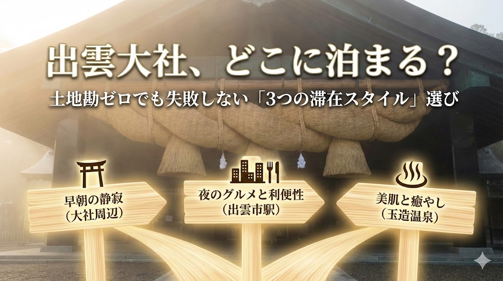出雲大社への旅、どこに泊まる? 土地勘ゼロでも失敗しない「3つの滞在スタイル」の選び方