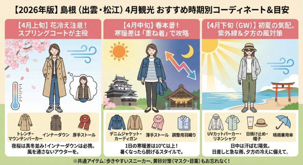 4月の島根観光 おすすめコーディネートと目安