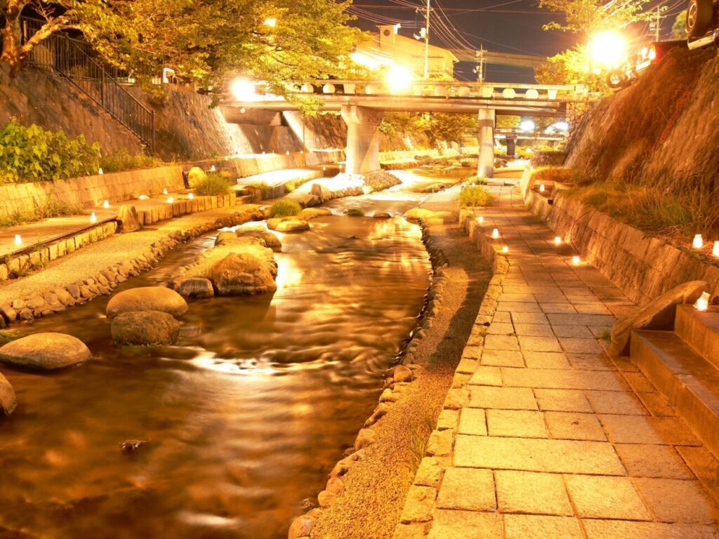 玉造温泉　夜　玉湯川